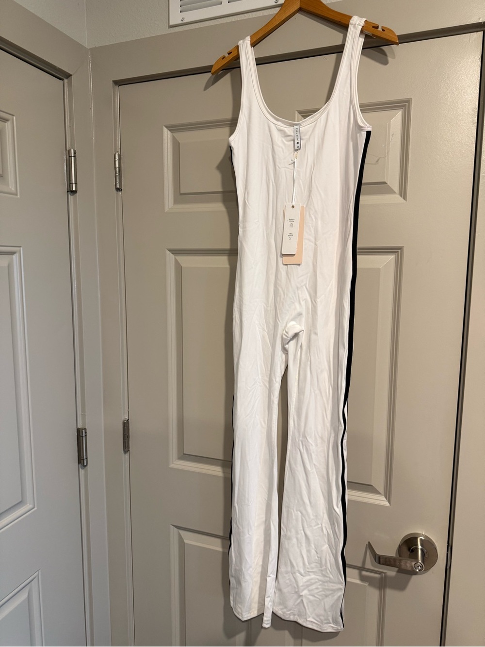 Love Tree White Tank Jumpsuit with Black Side Panels